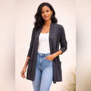 Pact Grey Organic Cotton Open Cardigan Size S Casual Lounge Minimalist Relaxed